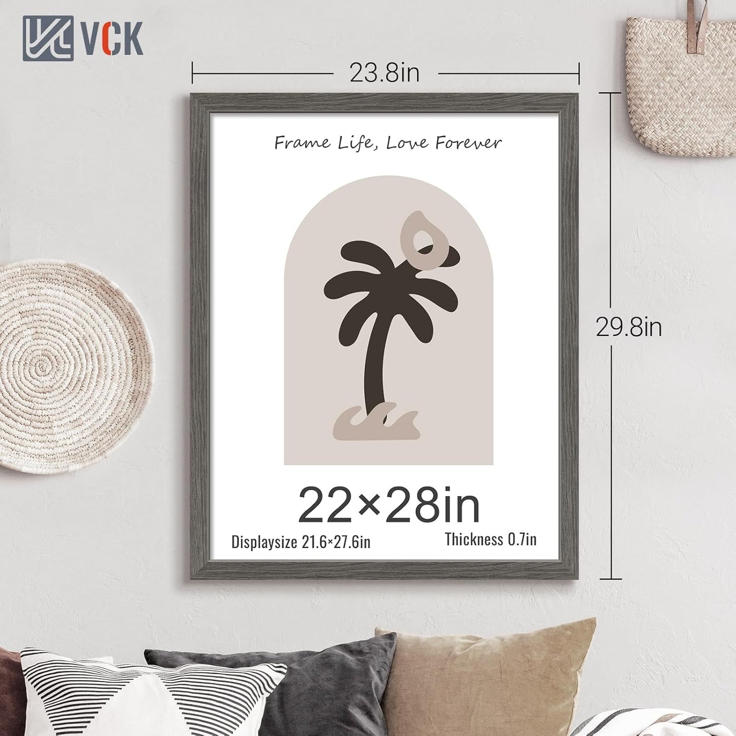 VCK 22x28 Frame Set of 3, Gray Solid Wood Poster Picture Frame, Exclusive Wood Grain, Wall Gallery Frame