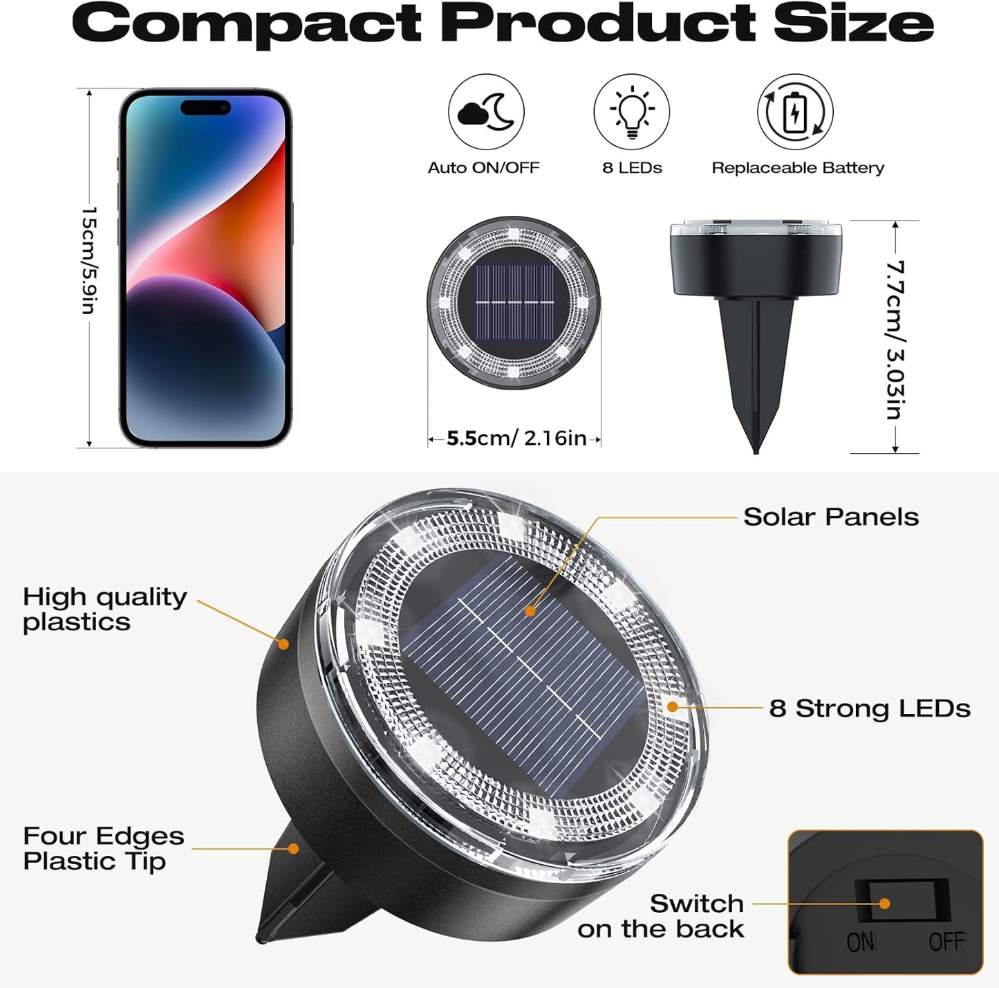 Mini Solar Ground Lights, 2 Pack Solar Lights Outdoor Waterproof, Upgraded LED Flat Landscape Lighting for Outside Pathway Garden Patio Yard Driveway,Cold White