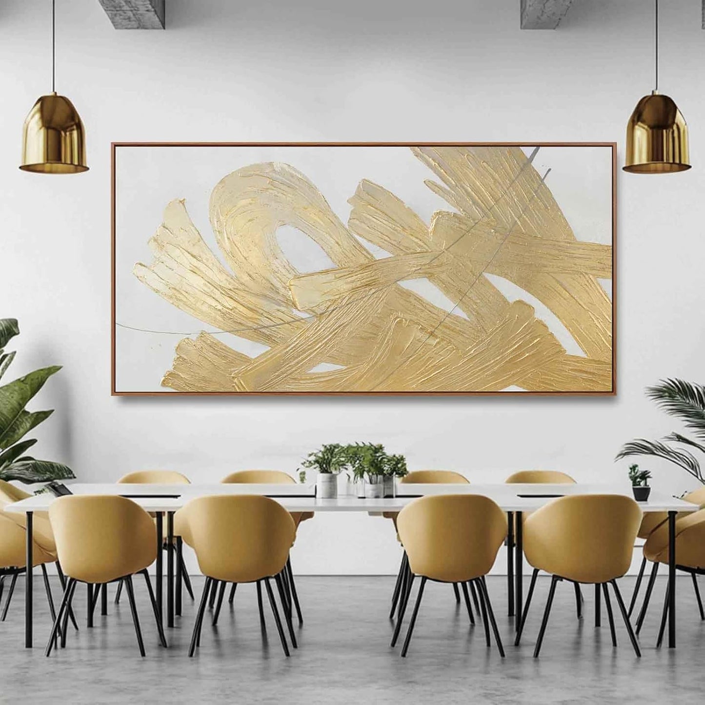 XIANSHOU Gold and White Canvas Wall Art Abstract Wall Artwork Neutral Wall Decor 36"x70" Large Canvas Painting for Living Room Office