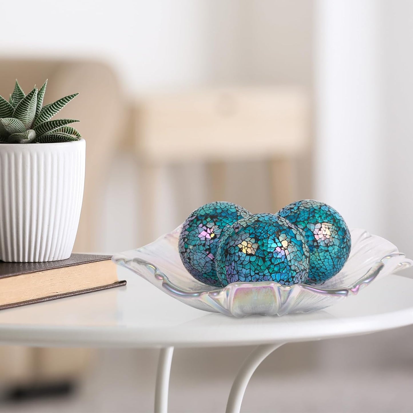 6Pcs Decorative Ball for Bowls, 8cm/3.15inch Mosaic Glass Centerpiece Decoration Balls Mirror Glass Ball Fillers for Home Decor Dining Tables Wedding Party (Dazzle Blue)