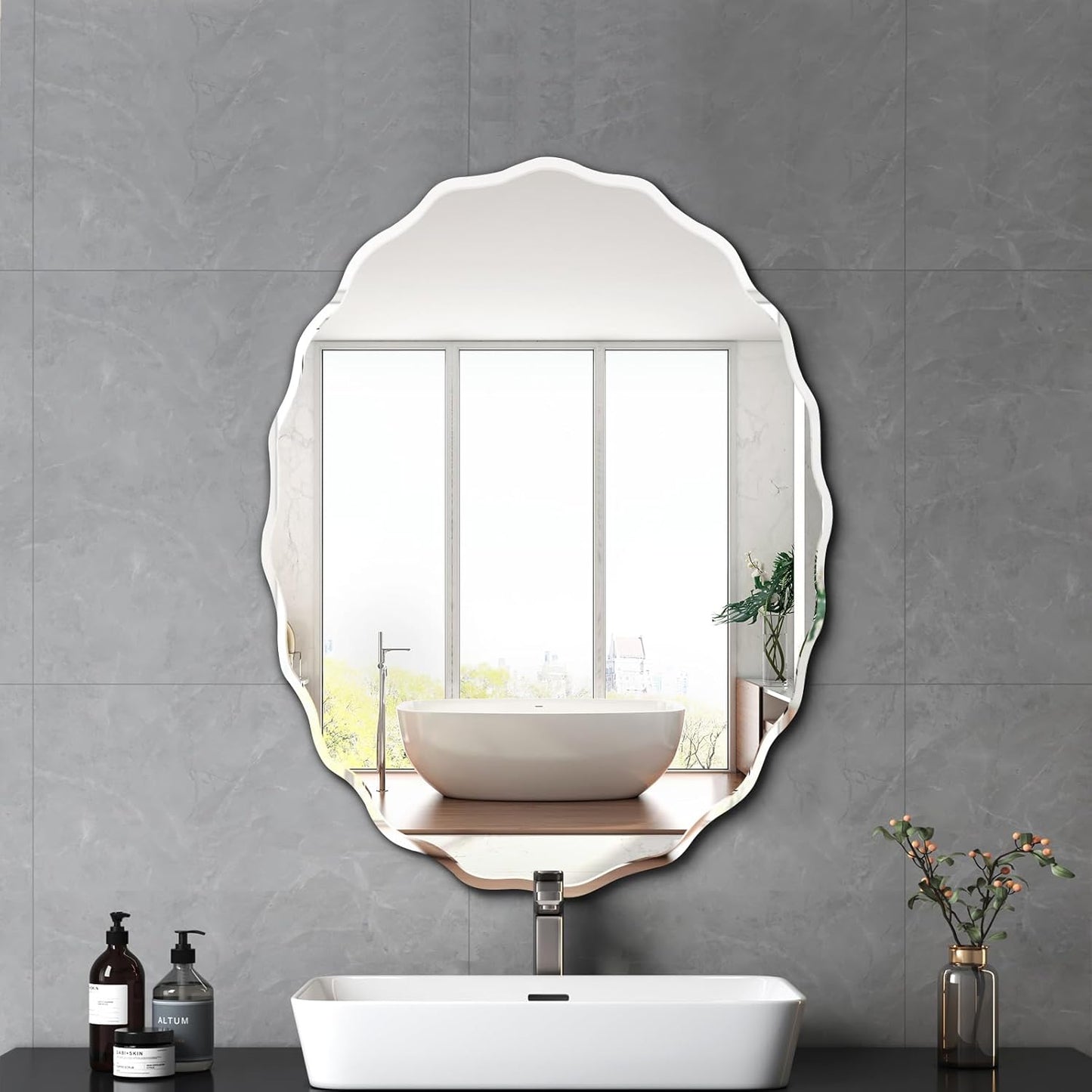 Pregaspor 20x28 Inch Frameless Oval Wall Mirror for Bathroom Sink, Minimalist Bathroom Vanity Mirror with Beveled Edge, Modern Mirrors for Wall Decor Living Room Entryway Bedroom