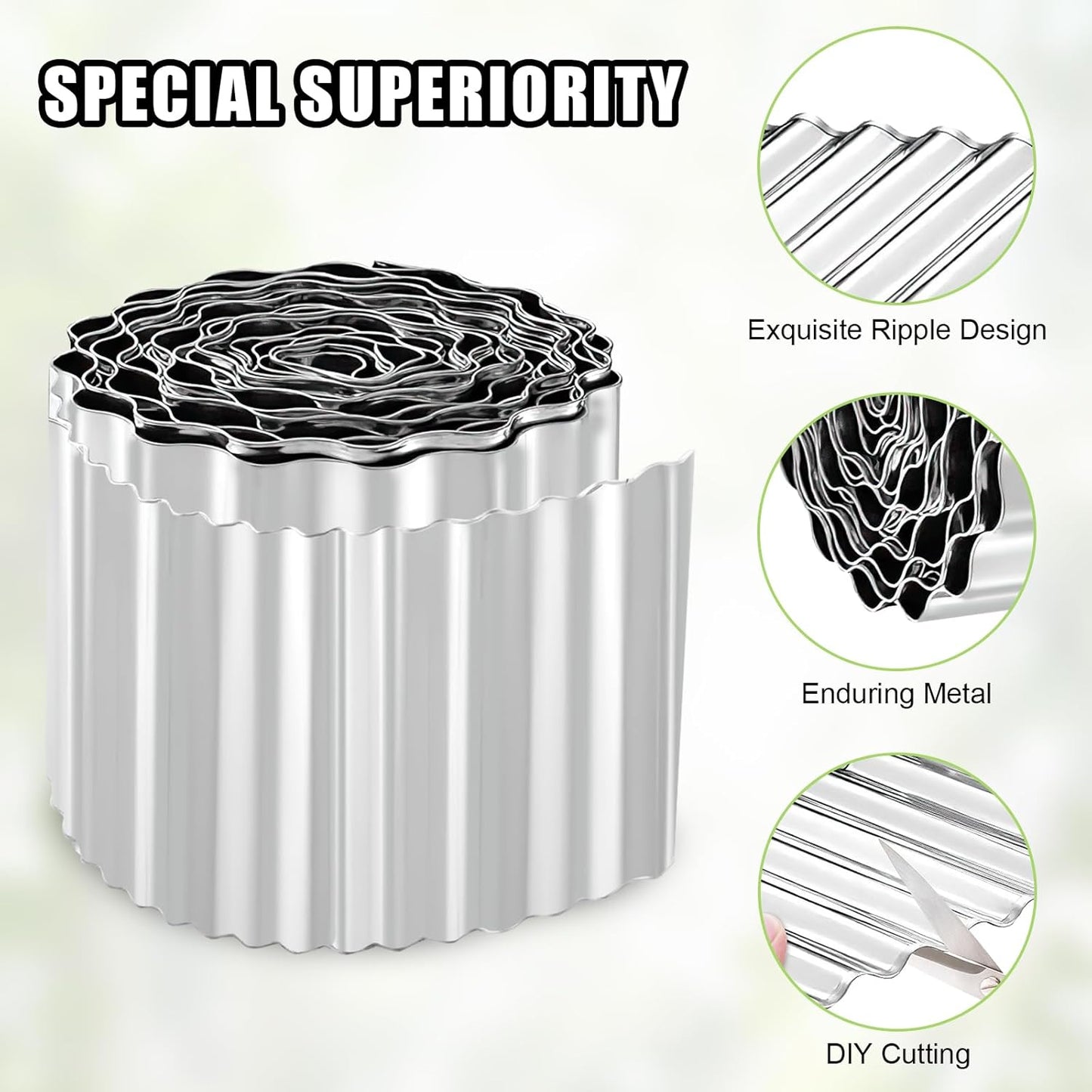 Corrugated Metal Garden Edging - 6 Inch X 10 FT Landscape Edging Border, Flexible Border for Garden Fence, Flower Bed, and Lawn (Silver)