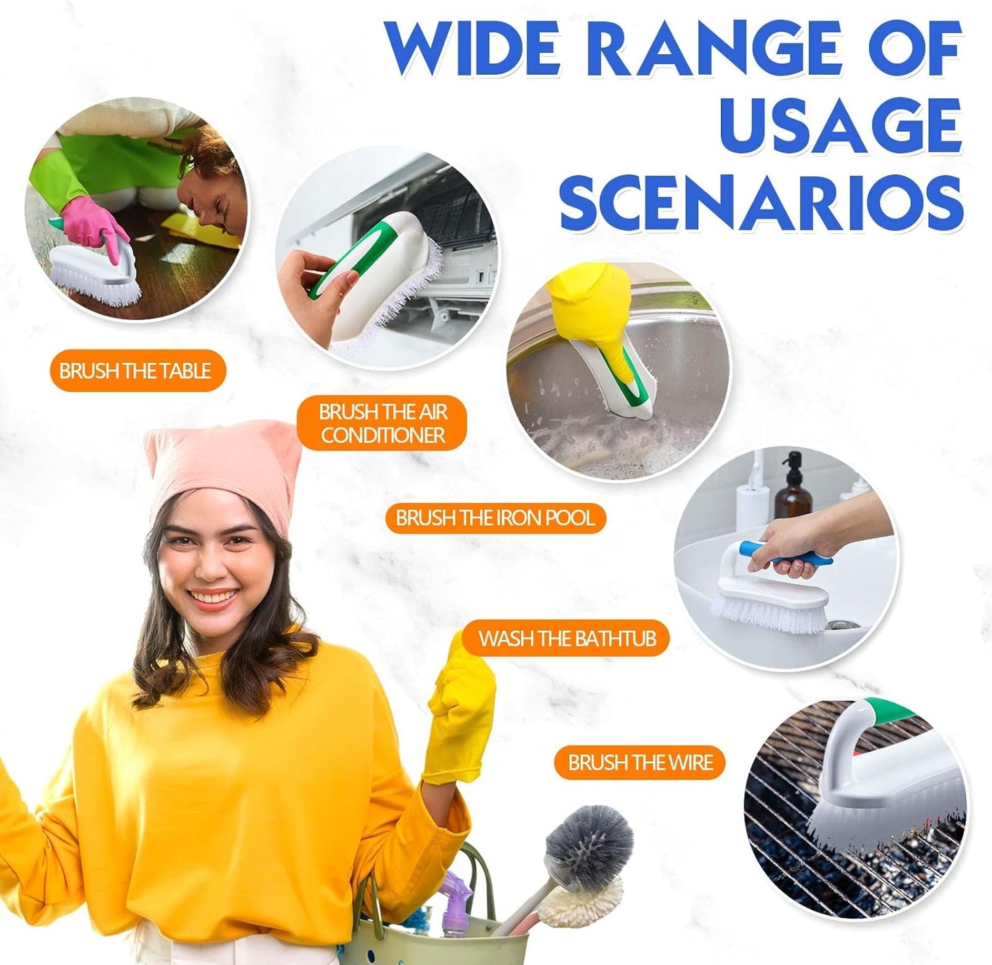 Lallisa 6 Pcs Scrub Brush for Cleaning with Handle Comfortable to Grip Heavy-Duty Flexible Stiff Bristles Scrubber Brushes Bulk for Shower Bathroom Carpet Kitchen Floor Tiles (Blue,Green)