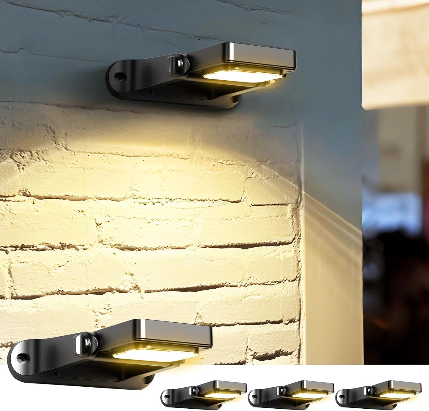 200LM Solar Wall Lights Outdoor 6 Colors, 2200mAh Long Lasting Solar Powered Deck Lights, 360° Adjustable Porch Light IP65 Waterproof, Glass Panel Fence Light for Gutter, Step, 4 Pack