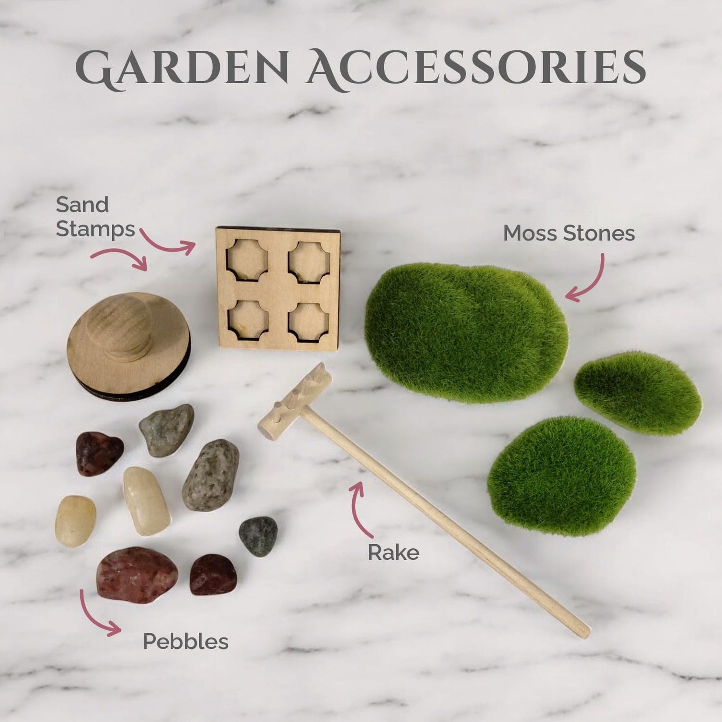 Wooden Stackable Zen Garden | Moonless Night Sand with Rake & Accessories | Minimalist Decor Gift for Relaxation