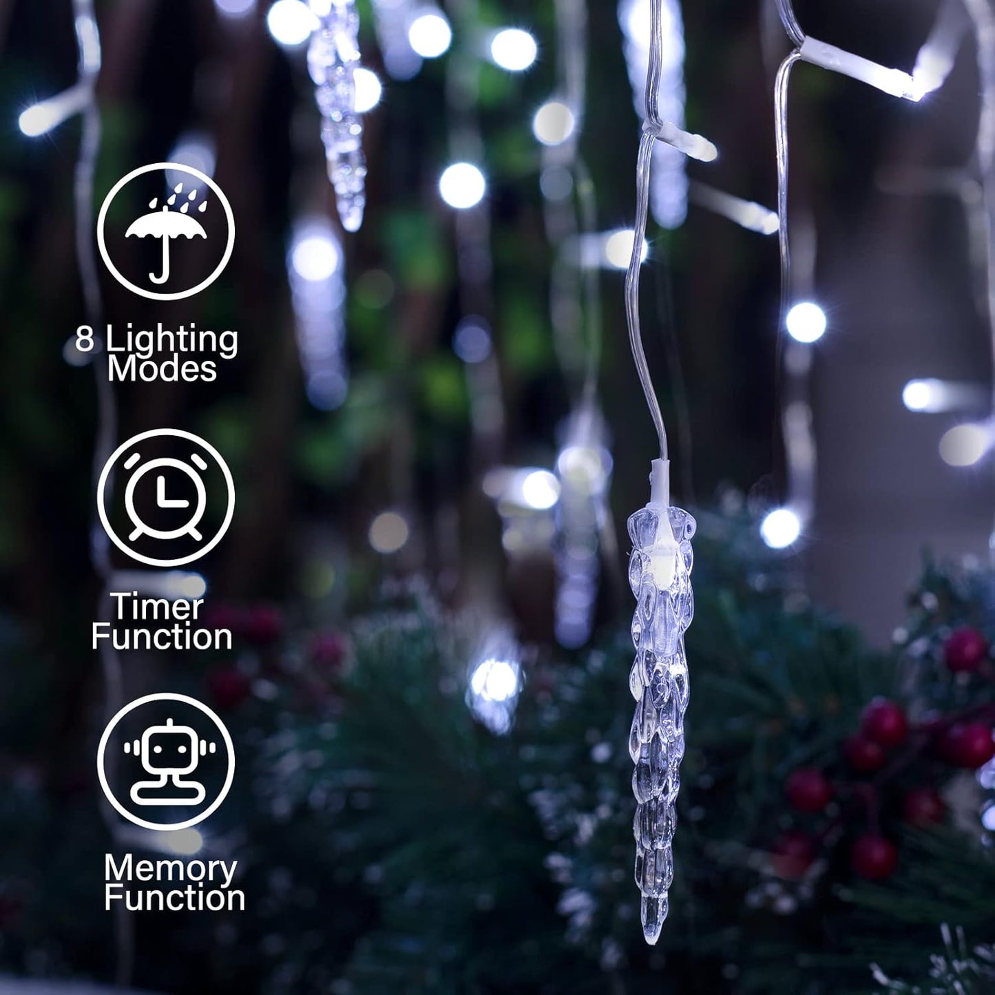 Icicle Lights Outdoor, 33 FT 400 LED Christmas Lights with 60 Drops, Waterproof Connectable Icicle Christmas Light Outdoor with Remote and Timer, 8 Light Modes Christmas Decorations for Roofline