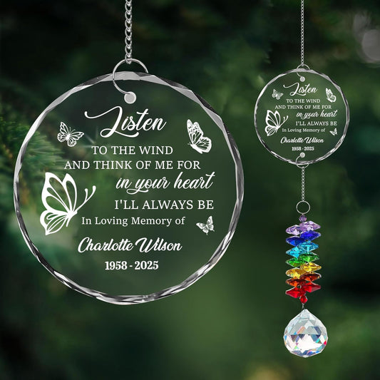 Personalized Memorial Christmas Ornament – Custom Angel Heaven Ornament for Loss of Loved One – Listen to The Wind Glass Sun Catcher – Family Remembrance Gift for in Loving Memory