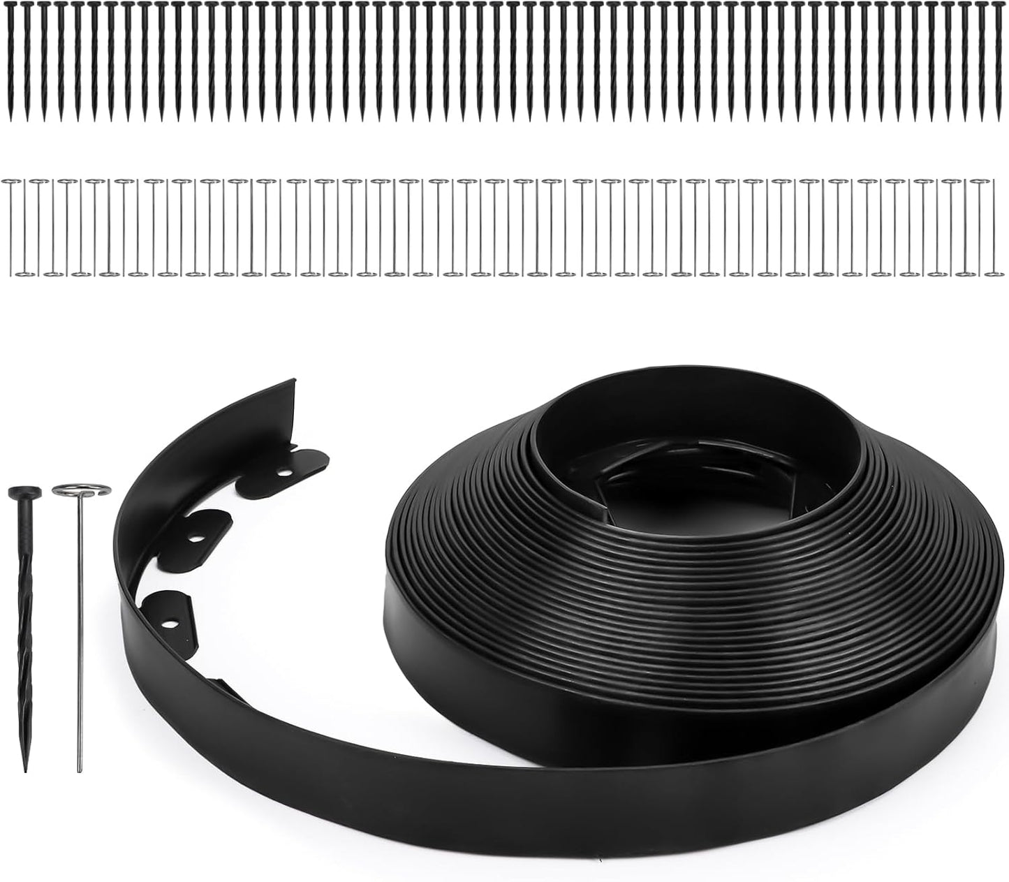 Greaner Edging for Landscaping 2 Inch Tall, 66FT Garden Edger Border, Landscaping Edging Border with 60 Plastic Spikes and 70 Solid Iron Spikes, Flexible Garden Border Edging for Garden Flower Beds