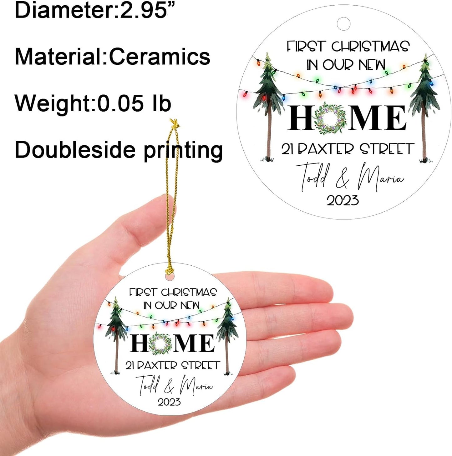 Personalized Christmas Ornaments,Double-Sided Ceramics Picture & Photo Custom New Home Ornament - First Christmas in Our New Home 2025 - First Home Ornament,Hanging Customized Xmas Ornaments