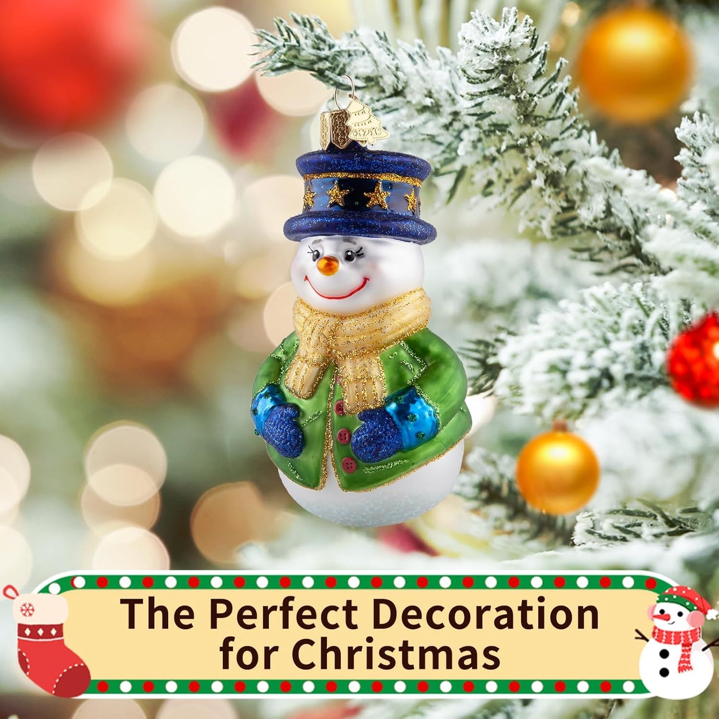 Snowman Christmas Ornaments,Blown Glass Ornaments for Christmas Tree,Star Hat Snowman Collection Figurine Hanging Ornament,Christmas Decorations for Xmas Tree Daily Holiday Party Gifts
