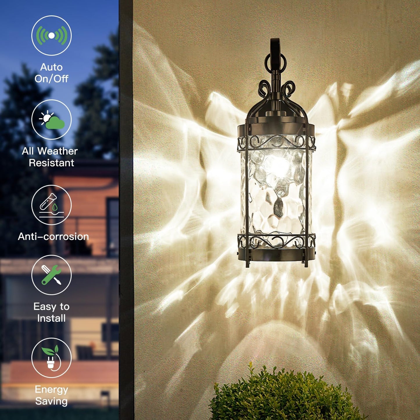 Large Dusk to Dawn Sensor Outdoor Wall Sconce,19.68" H Vintage Exterior Light Fixture with IP65 Waterproof,Classical European Style Porch Light with Water Glass for Front Door Balcony Porch