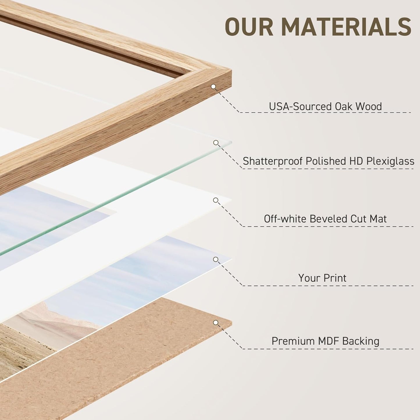 16x20 Picture Frame Natural Solid Oak Photo Frames with 11x14 Removable Mat Wall Hanging Large Handcrafted Frame with HD Plexiglass Wall and Tabletop Display Large Poster Frame