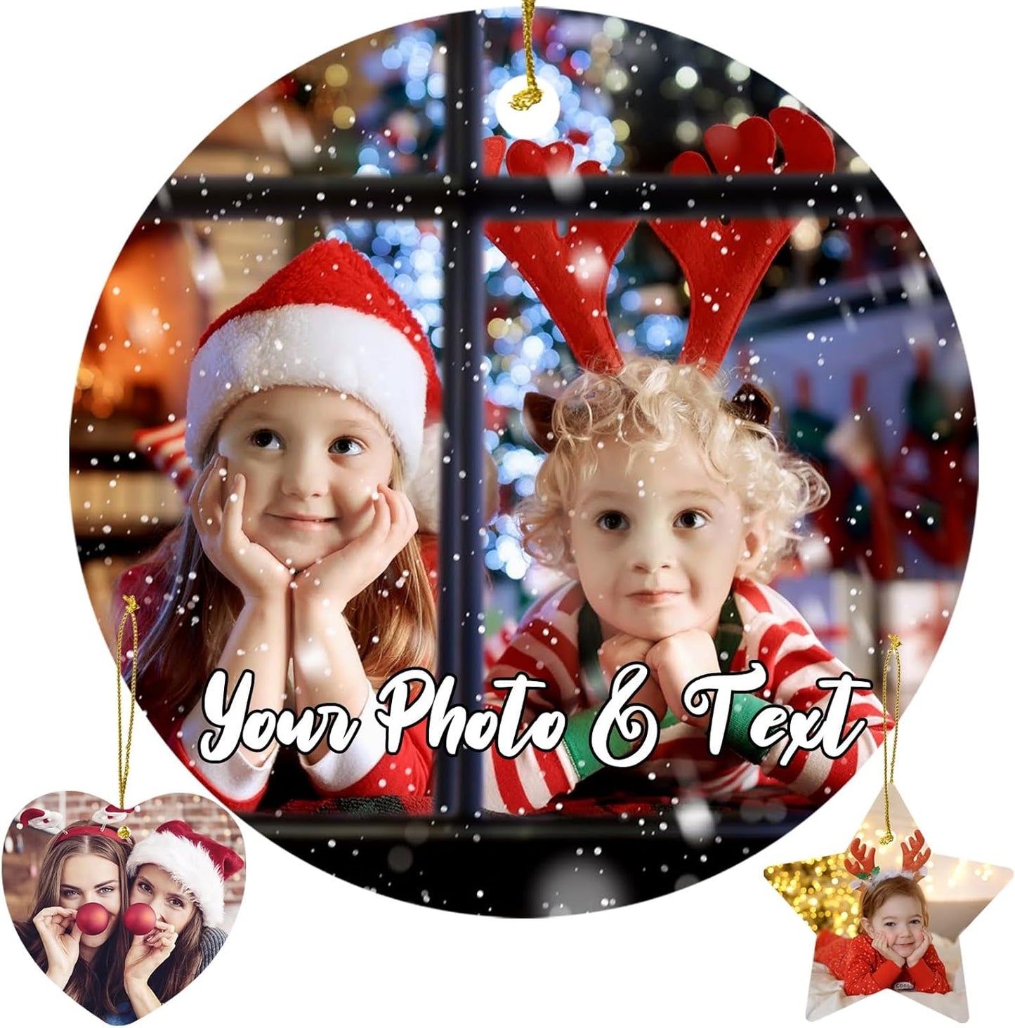 Personalized Christmas Ornaments 2025 w/Picture,Double-Sided Ceramics Custom Christmas Ornament - Upload Any Photo,Optional Text - Picture Ornaments,Customized Xmas Ornament,Round