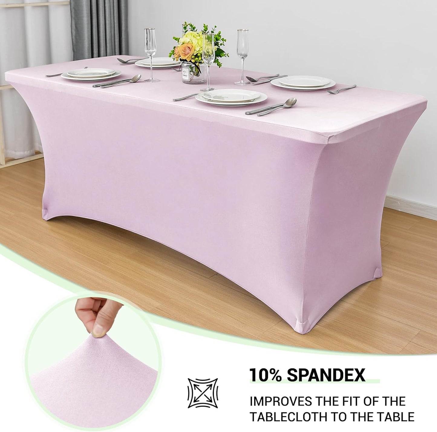 Obstal Spandex Table Cover 8ft Fitted Tablecloth Rectangular - Stretch Rectangle Folding Table Cloth for Birthday Party Wedding Banquet, Light Pink, 96L x 30W Inch