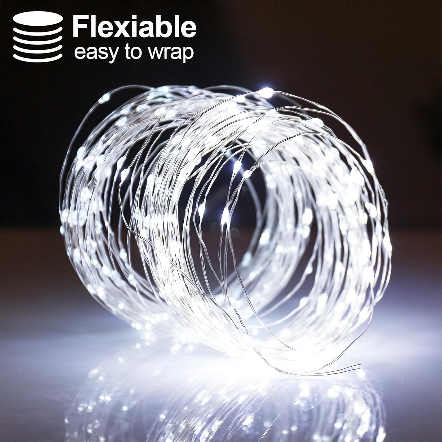 Christmas Decorations Cool White Fairy String Lights, Battery Operated with Timer, 2 Pack Total 33FT 100 Led Mini Battery Powered Twinkle Mason Jar Waterproof Firefly Lights DIY Party