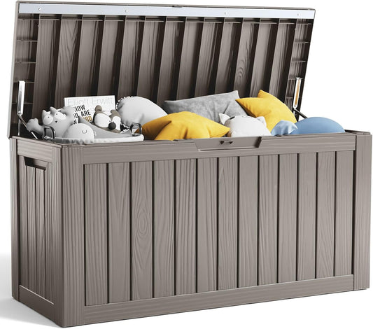 80 Gallon Resin Deck Box, Lockable Patio Outdoor Storage Box for Furniture, Garden Tools and Tools Storage, Waterproof Outside Storage Boxes - Grey