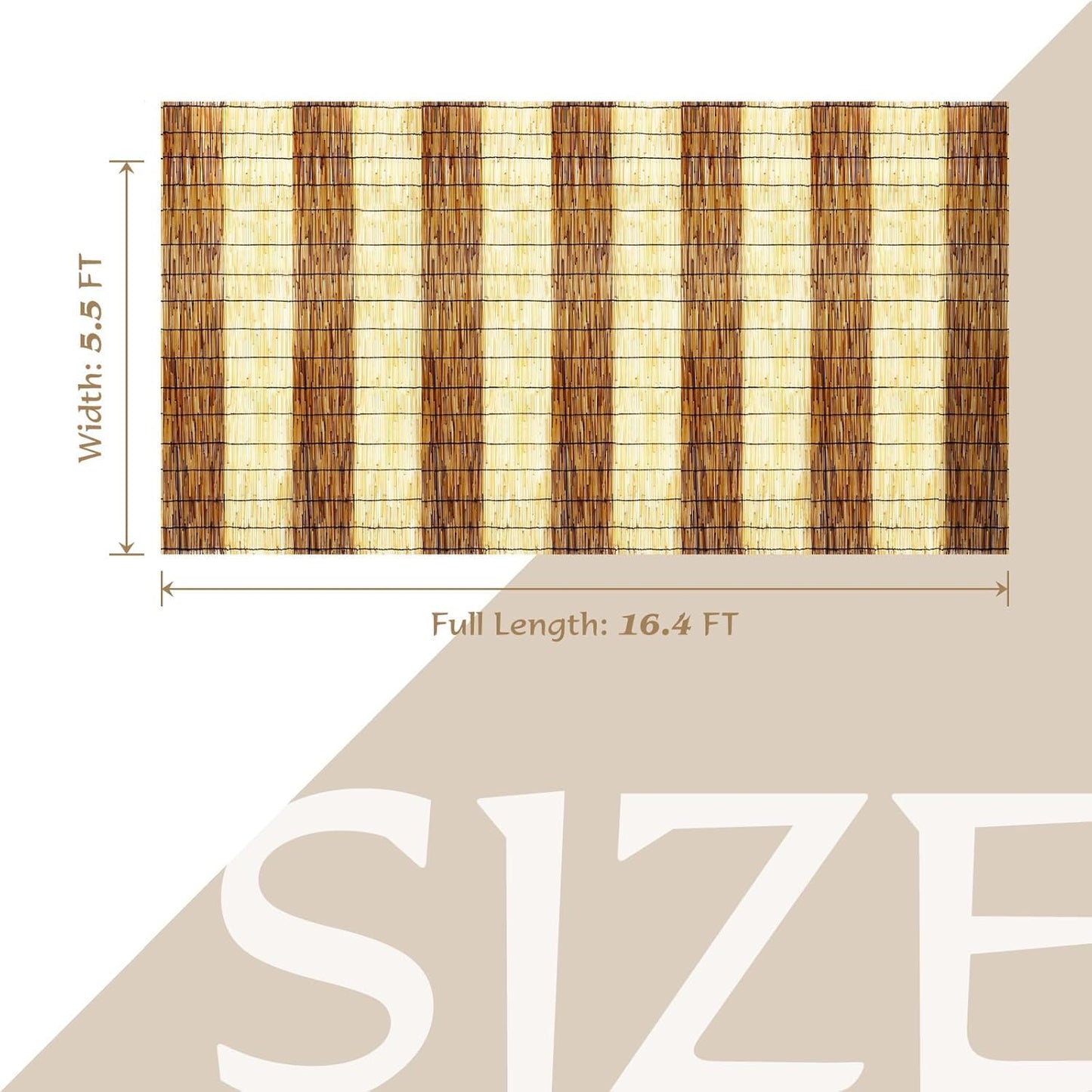 Natural Reed Fencing Rolls,5.5FT X 16.4FT Reed Screen Curtain Fence Covering Privacy Bamboo for Outdoor Backyard Patio（Stripy）