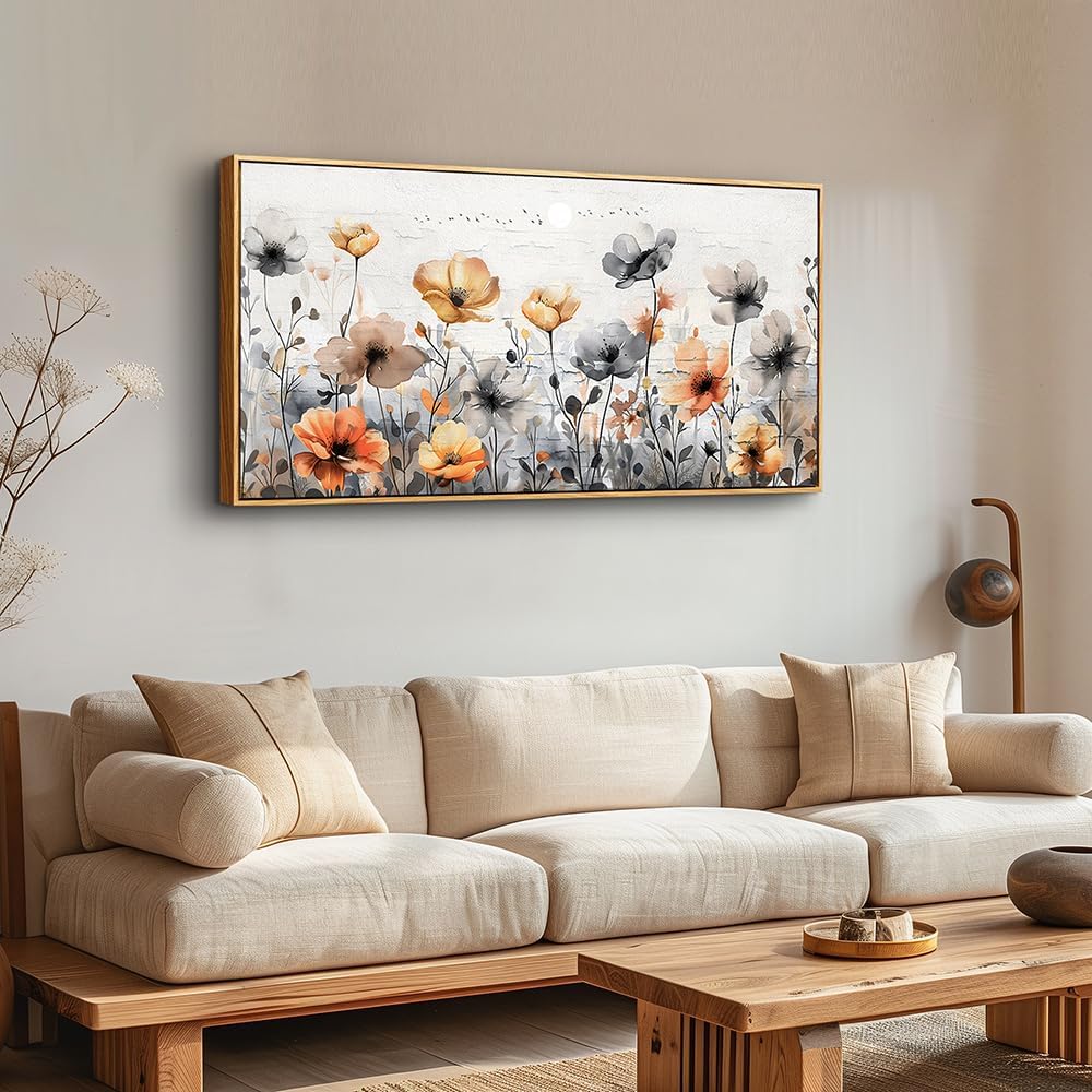 ZUITINGHUA Large Wood Framed Wall Decor For Living Room Canvas Wall Art For Office Modern Wall Decorations For Bedroom Flowers Landscape Paintings Farmhouse Pictures Artwork Home Decor 24x48 In