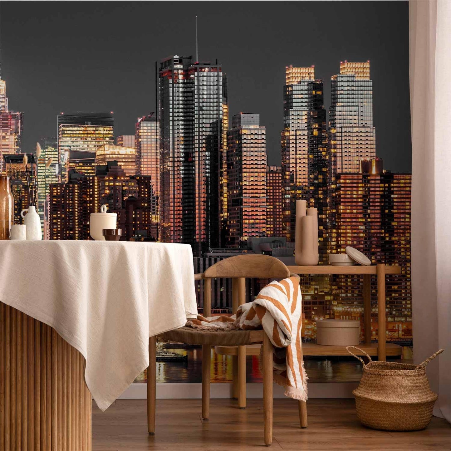 artgeist Wall Mural New York City 216x98 in - XXL Non-Woven Corner Wallpaper Fleece Angle Wall Decor Photo Print Picture Image Design Modern Night Skyline Panorama d-B-0060-a-e
