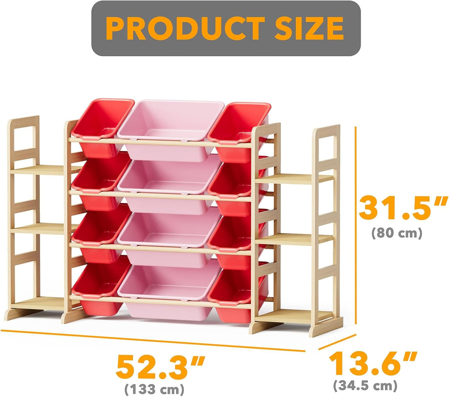 SpaceAid Toy Storage Organizer with 6 Shelves and 12 Bins, Toy Organizers Storage Bookshelf, Kids Bin Shelf Toys Box Bookcase for Bedroom Playroom Organization Room Decor, Red and Pink