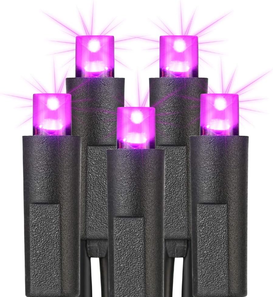 Brizled Purple Halloween Lights, 33ft 100 LED 5mm Wide Angle Halloween String Lights, 120V UL Certified Connectable Light String Purple Mini Light for Party Indoor Outdoor Tree Decoration, Black Wire