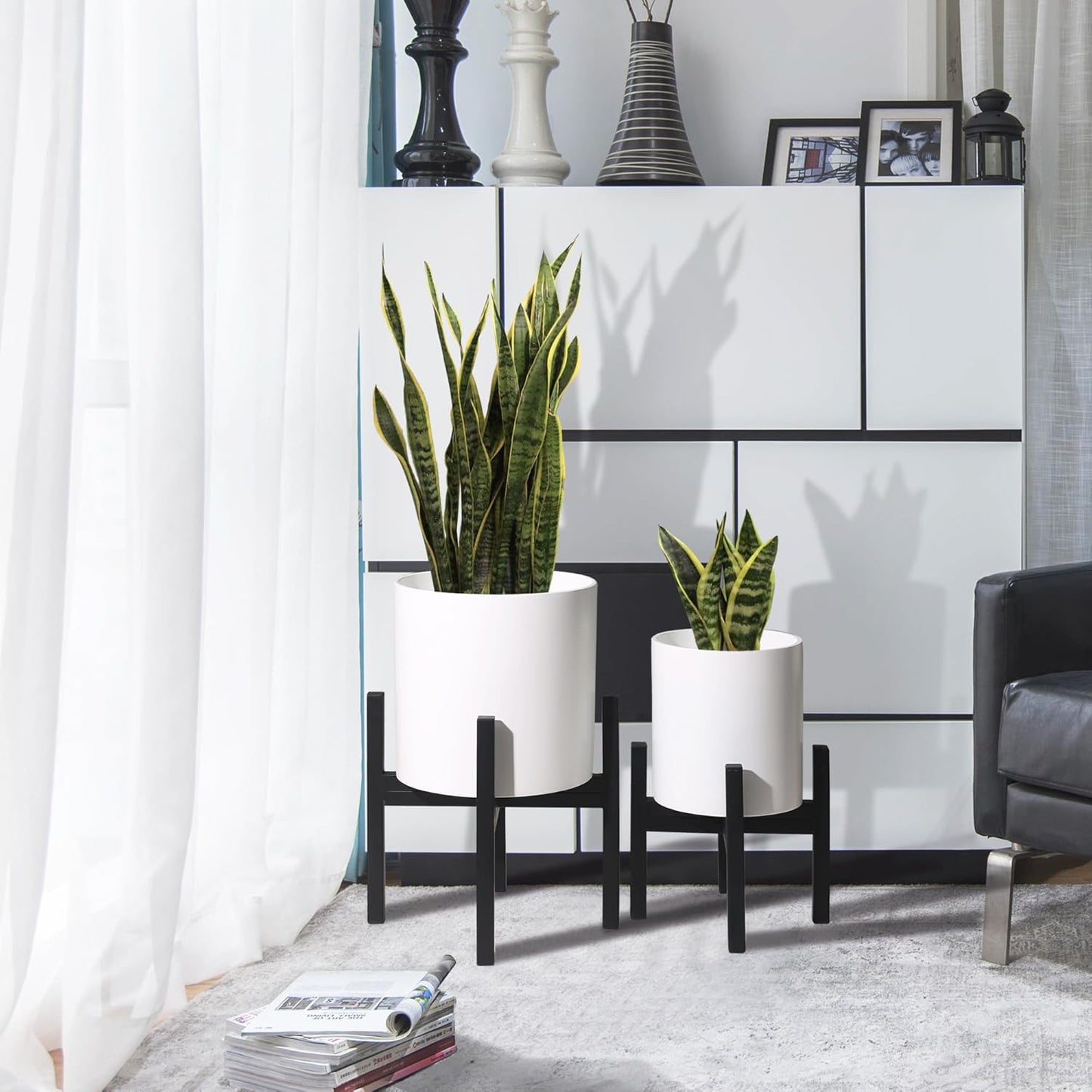 Plant Pot with Stands Set of 2, Mid Century Planters for Indoor Plants Modern Decorative Flower Pots for Balcony, Office, Living Room or Garden with Drainage Plug, 12 inch & 10 inch