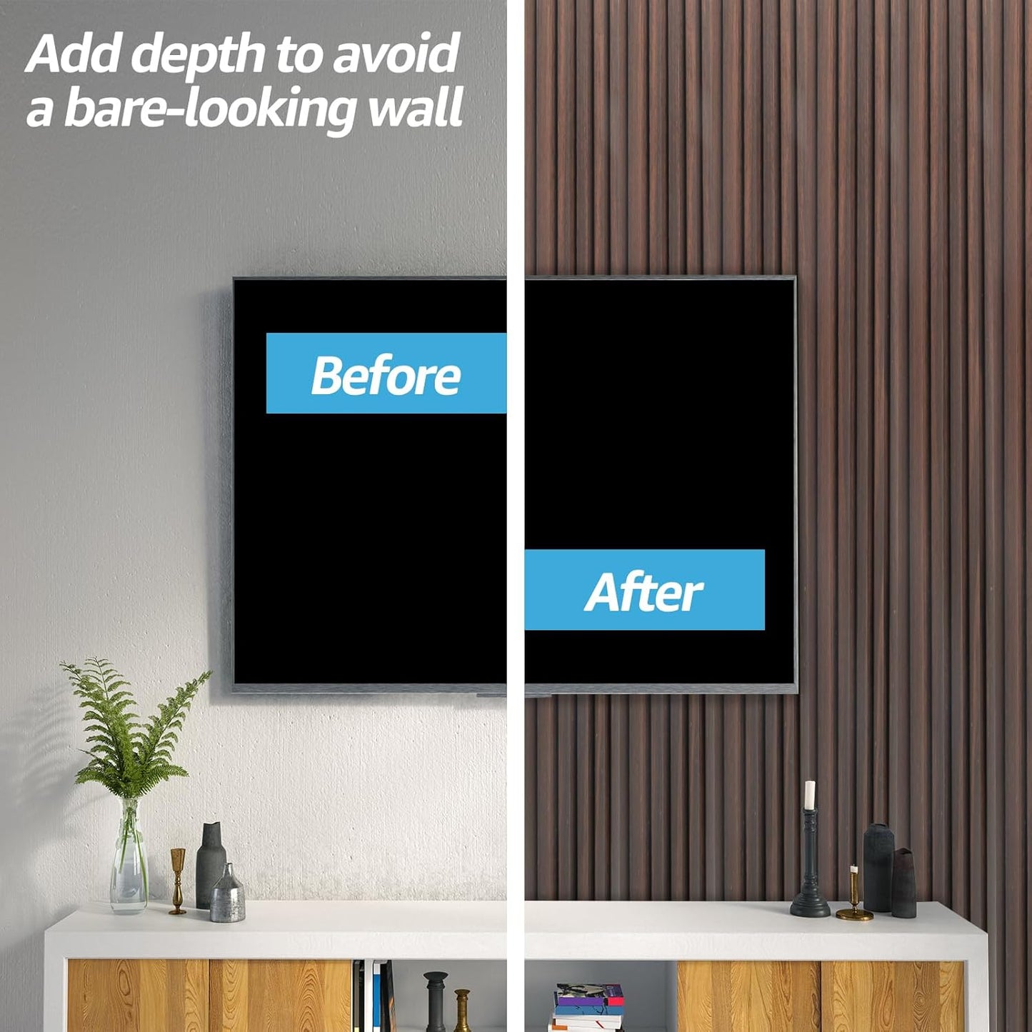 Art3d WPC Wainscoting Panels, 16-Pack 48 x 6 Inch 3D Wall Accents for Interior Wall Decor, Living Room, Bedroom, Walnut