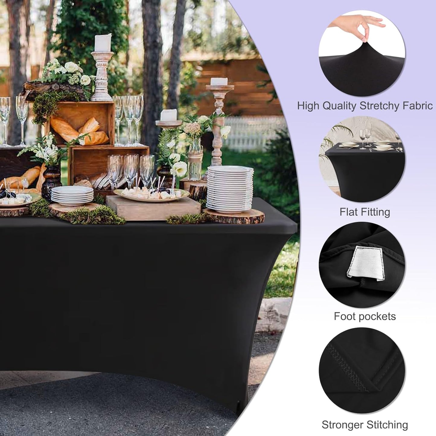ABCCANOPY 6 FT Black Spandex Table Cover Stretch Fitted Wrinkle Resistant Tablecloth Reuse for Rectangular Folding Table Patry Event Wedding Banquet Protector