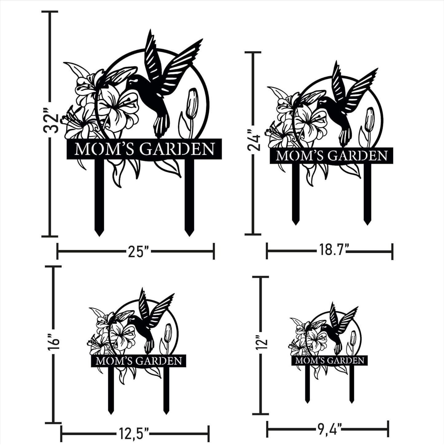 Custom Hummingbird Metal Garden Decor, Personalized Bird with Stakes Garden Sign, Flower Design Personalized Garden Sign, Custom Garden Name Sign, Home Gift, Large Outdoor Decor, Patio Decor