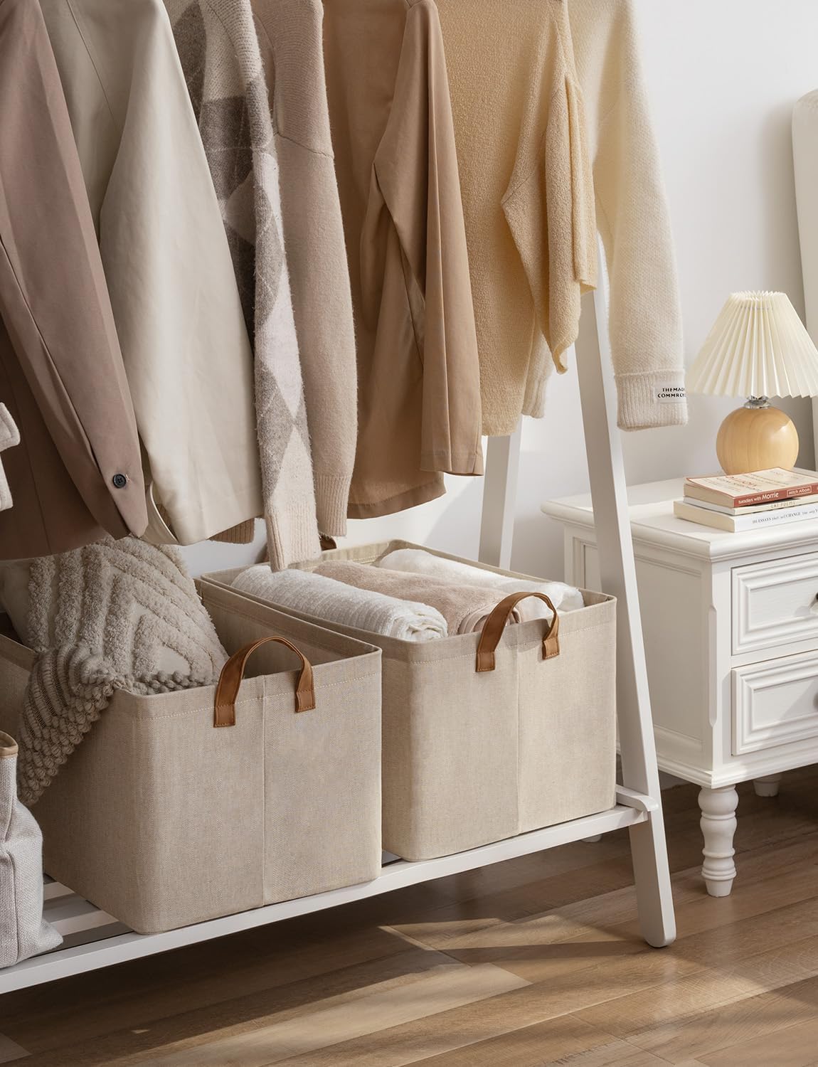 StorageWorks Storage Bins, Fabric Storage Bins for Shelves, Extra Large Storage Baskets with Metal Frame, Closet Baskets and Bins with Handles, Jumbo, Brown and Beige, 2-Pack