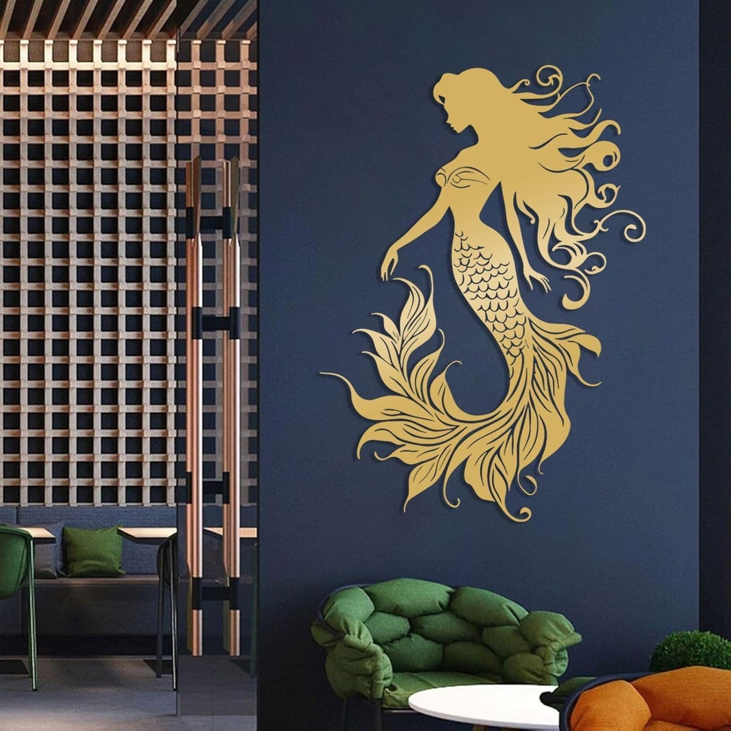 Veplsur Mermaid Metal Wall Art, Metal Mermaid Wall Decor, Marine Biology Wall Decor, Ocean Wall Art, Nautical Wall Hanging, Beach Hanging for Bathroom Bedroom (Silver, 41"x29"|105x75cm)