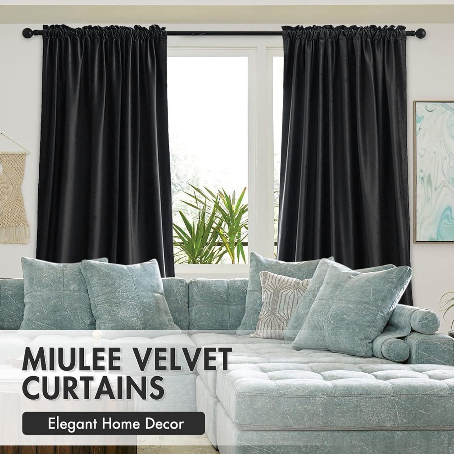 MIULEE Black Velvet Curtains Thermal Insulated Blackout Halloween Curtain Drapes for Bedroom Living Room Darkening 108 Inches Long Curtains Panels Rod Pocket Set of 2