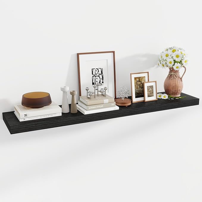 55 Inch Floating Shelves, 11.6 Inch Deep Floating Shelves for Wall, Floating Shelf with Invisible Brackets, Deep Shelves for Bathroom, Bedroom, Living Room, 1 Pack, Black