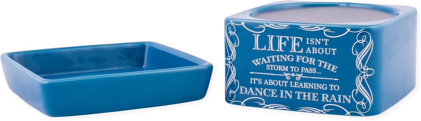 Life Learning Dance in Rain Blue Stoneware Electric 2-in-1 Jar Candle and Wax Tart Oil Warmer