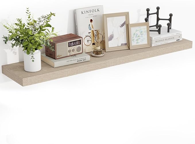 48 Inch Floating Shelves, 3D Textured Wood Grain, 48"x9.25"x1.5" Inch Deep Floating Shelves for Wall, Wooden Shelves for Bathroom, Bedroom, Living Room, Vintage White Oak