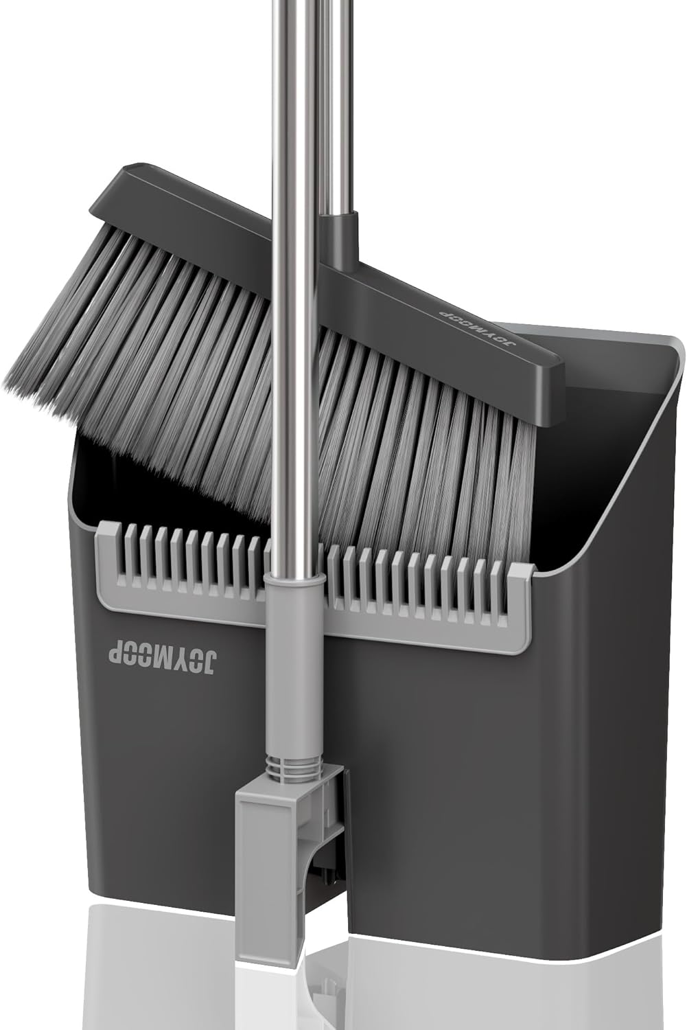 JOYMOOP Black Broom and Dustpan Set, Upright Angle Design with Built-in Comb Teeth for Home, Office, Hardwood Floors, Pet Hair