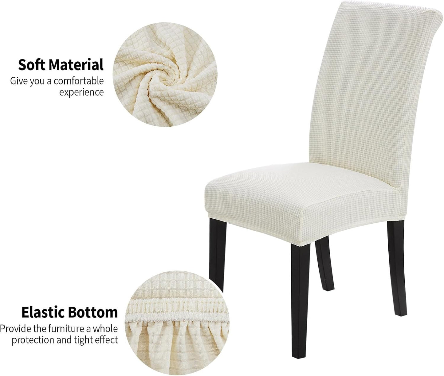 Joccun Chair Covers for Dining Room Set of 6,Dining Chair Slipcovers Stretch Dining Room Chair Covers Seat Protector,Washable Parsons Chair Cover for Home,Hotel,Banquet(Ivory,6 Pack)