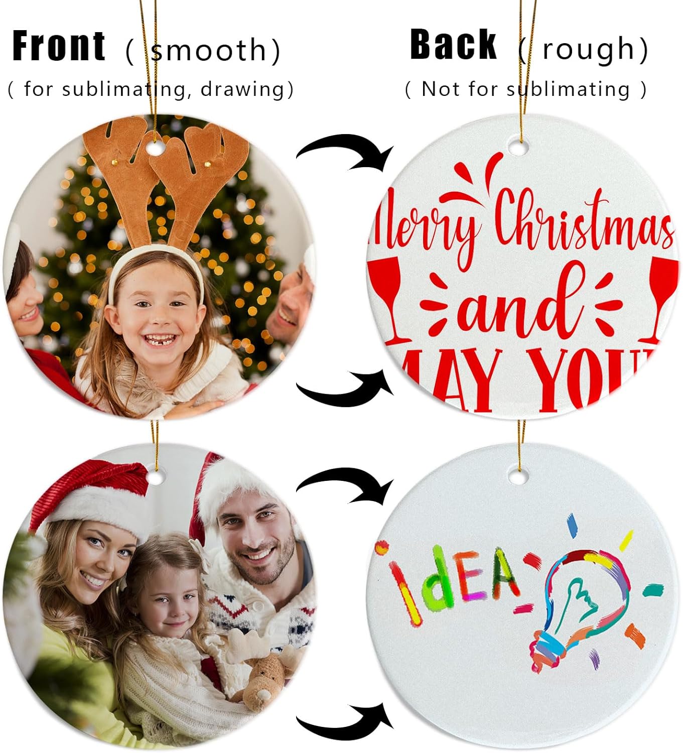 Sublimation Ornament Blanks, 3" White Ceramic Ornaments Personalized Easter Ornaments Sublimation Blanks Christmas Tree Decorations Easter Basket Stocking Stuffers Birthday Gifts for Women & Men 48pcs
