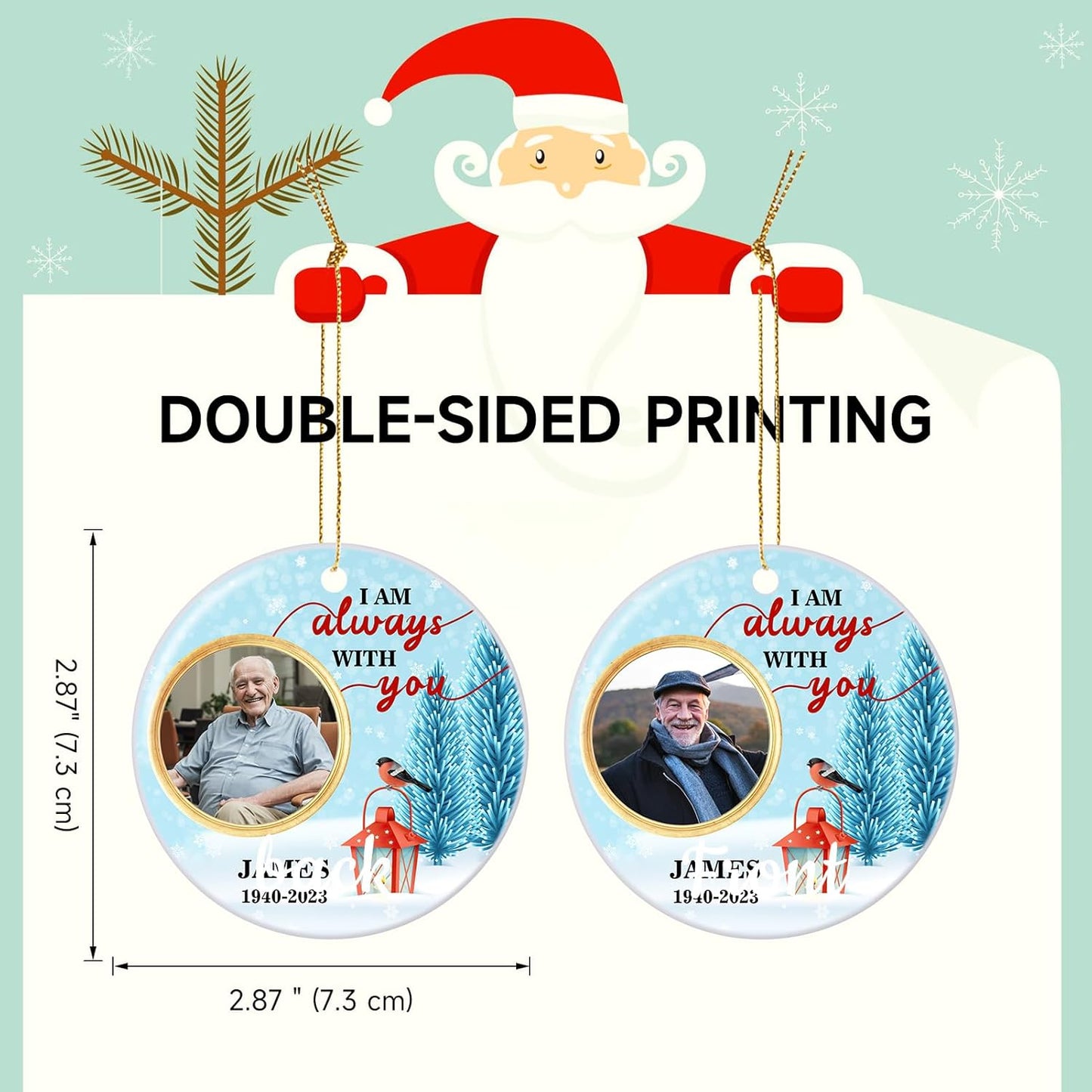 Valyria Personalized Memorial Christmas Photo Ornament, I Am Always with You Ceramic Custom Christmas Ornament 2025 Memorial Ornaments for Loss of Loved Ones Xmas Sympathy Ornament