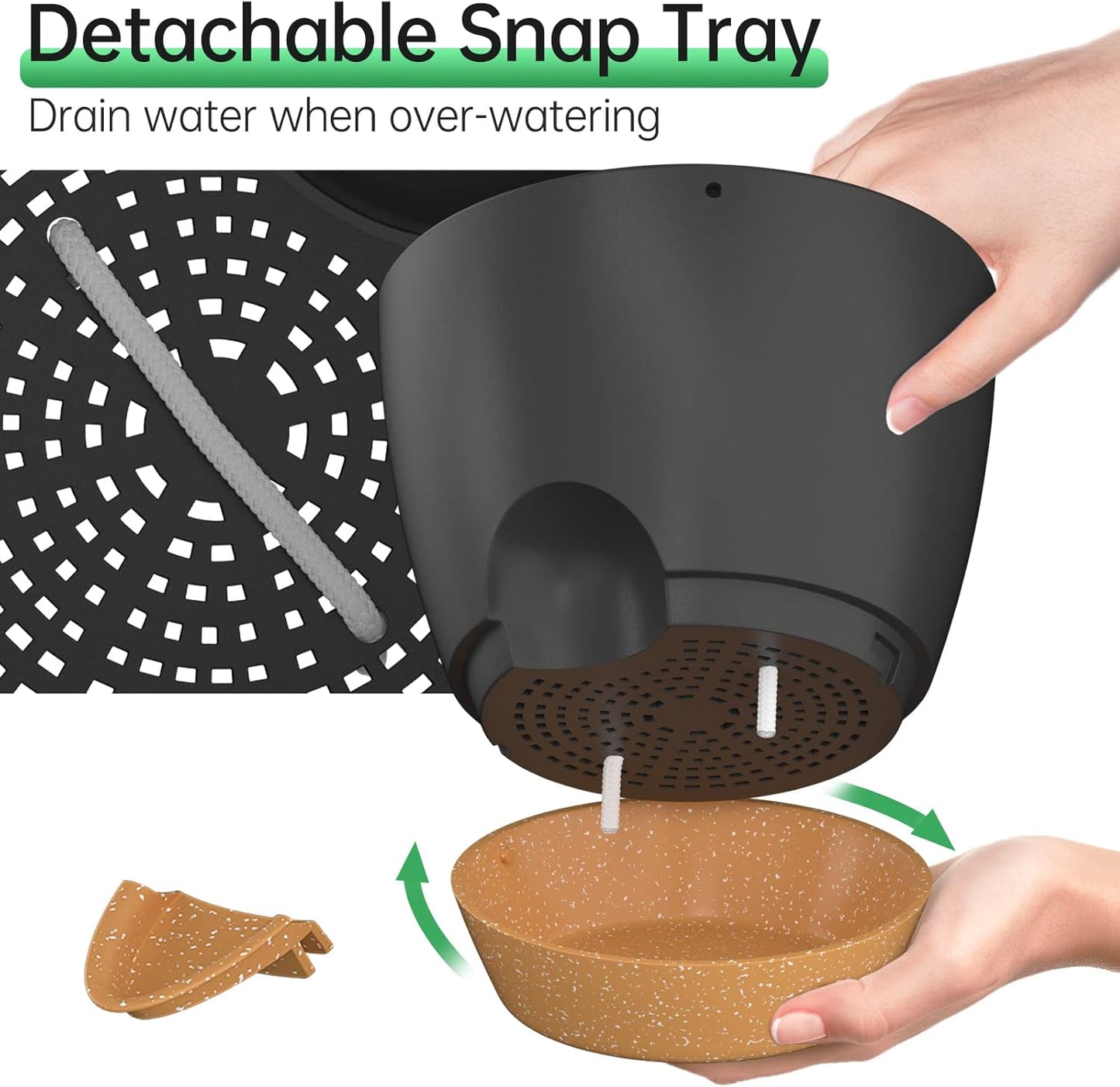 ZMTECH 10 Inch Hanging Planters for Indoor Outdoor Plants, 2 Pack Self Watering Hanging Plant Pots with Drainage Holes and Removable Saucer, Plastic Flower Hanging Pots with Watering Lip (Black)