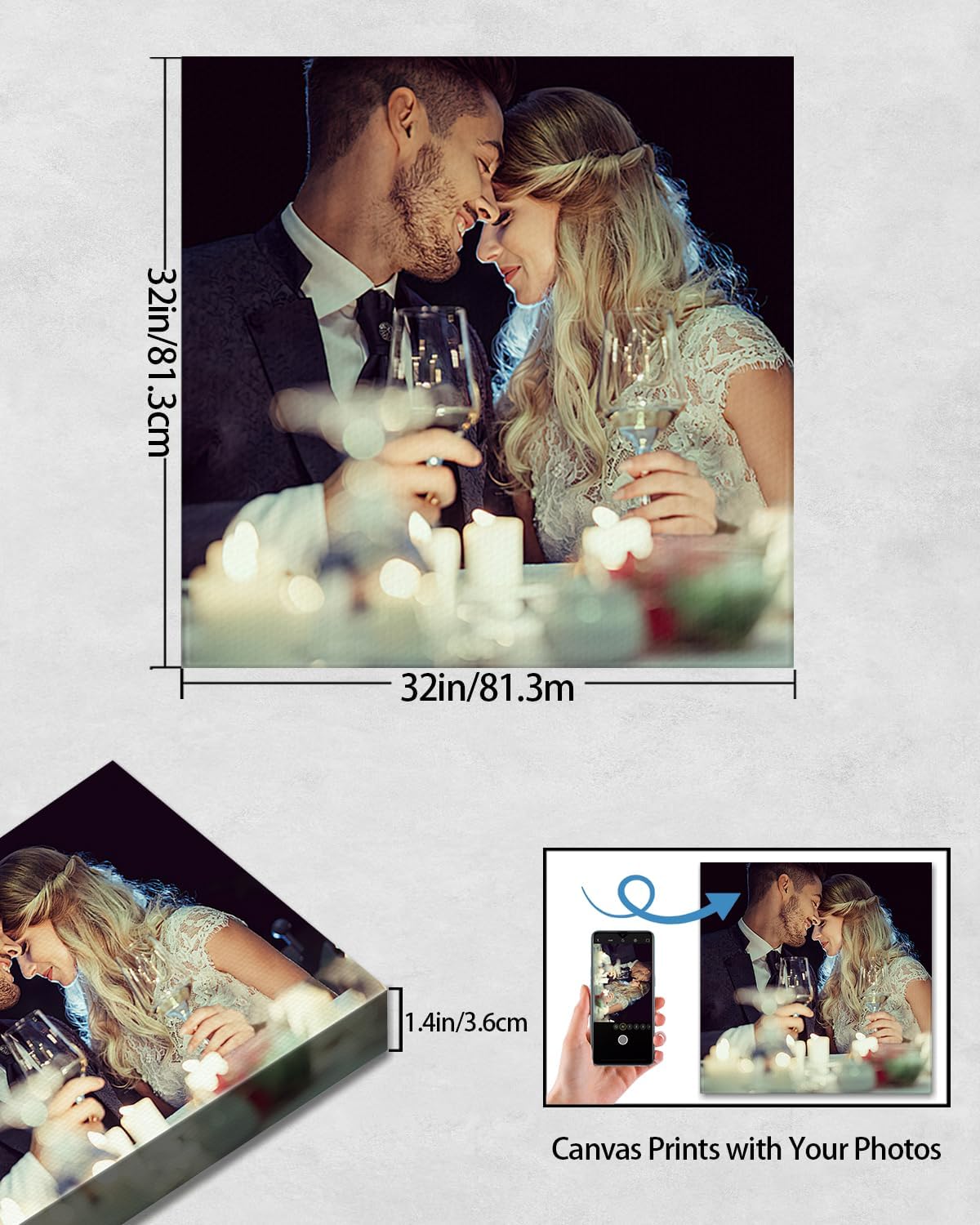 AbcCustomize Canvas Prints with Your Photos，Custom Canvas Wall Art for Bedroom, Living Room, Farmhouse Decor，Personalized Gifts Canvas Prints for Family，Friend，Lover，Pet