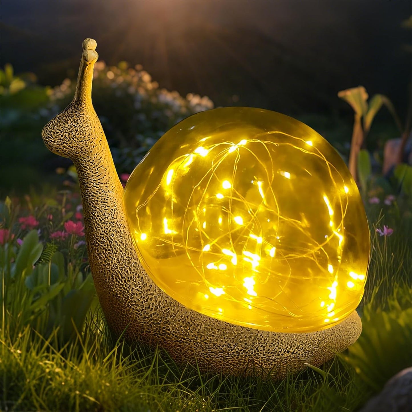 Solar Snail Garden Statues Light Outdoor Decor,9.84"×7.87" Resin Figurines with LED Globe Lamp Art Decorations for Outside Yard Lawn Patio Porch Balcony,Unique Gifts for Women Mom Grandma