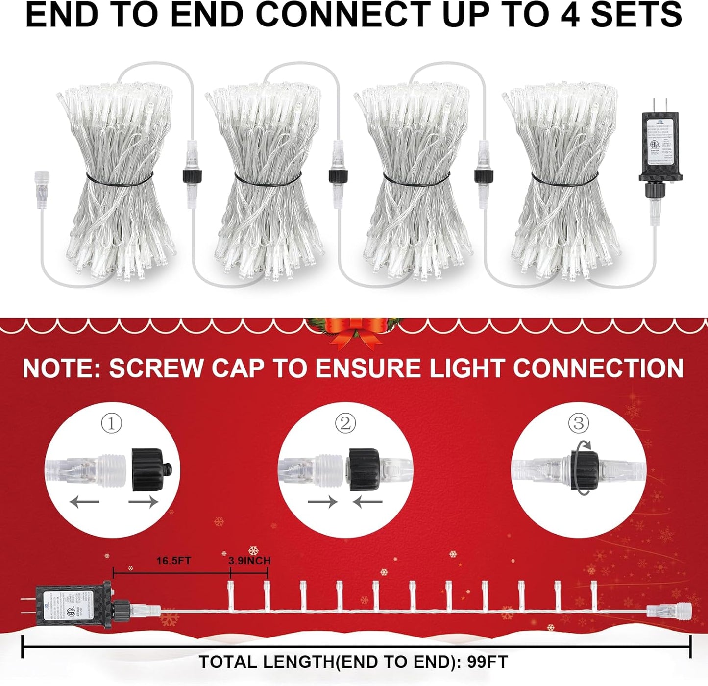 98.5FT 300LED Christmas Lights Plug in,Multi-Color Waterproof Fairy Lights with Timer/8 Modes,Christmas Tree Lights Lighting Outside Indoor Garden Party Wedding Christmas Tree Decoration