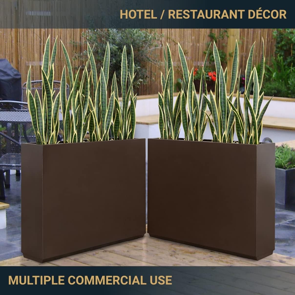 Metallic Heavy Planter for Outdoor Plants, 38Lx10Wx30H Inches Tall and Long Metal Divider Planter Box for Outside & Indoor, No Assembly Required (Espresso)