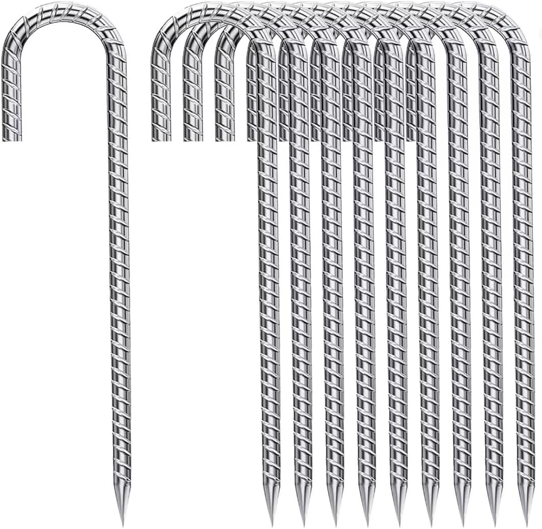 Rebar-Stakes-12-Inch, Ground Stakes Heavy Duty J-Hook Galvanized Anti-Rust Heavy Duty Ground Anchors for Garden Dog Fence Chicken Coop Christmas Decorations Deer Fence 12pcs