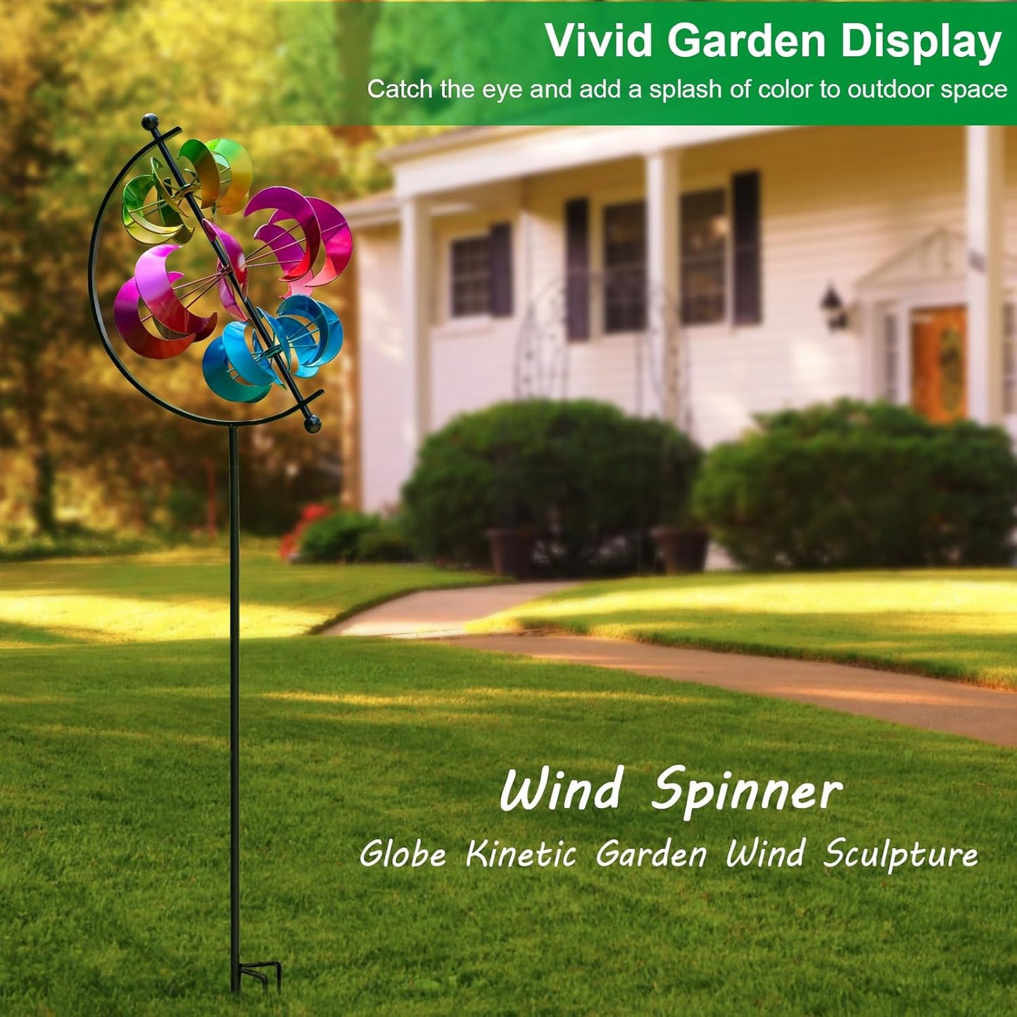 Wind Spinner for Garden and Yard - Large Metal Kinetic Wind Sculpture for Outdoor Decor (Moons)