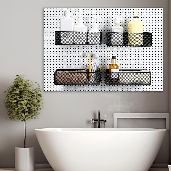 Tioncy 4 Pcs Magnetic Storage Bin Magnetic Locker Organizer for Pegboard Refrigerator Shelves Basket Container Wire Storage Holder for Kitchen Home Whiteboard(Black,10.6''l)