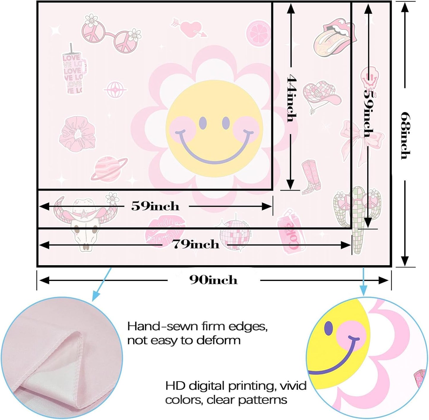 Lunerfex Y2K Tapestry Pink Sun Wall Tapestry, Cute Tapestries for Bedroom Funny Tapestries Wall Hanging for Bedroom Living Room Decor Pink-7 44"x60"