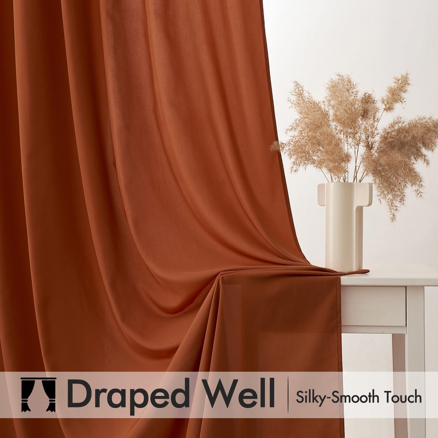 MIULEE Terracotta Privacy Sheer Curtains That Let Light in 63 Inches Long Non-See-Through Semi Sheer Curtain Light Filtering Window Curtains Drapes for Living Room Bedroom 2 Panels Set 42 X 63