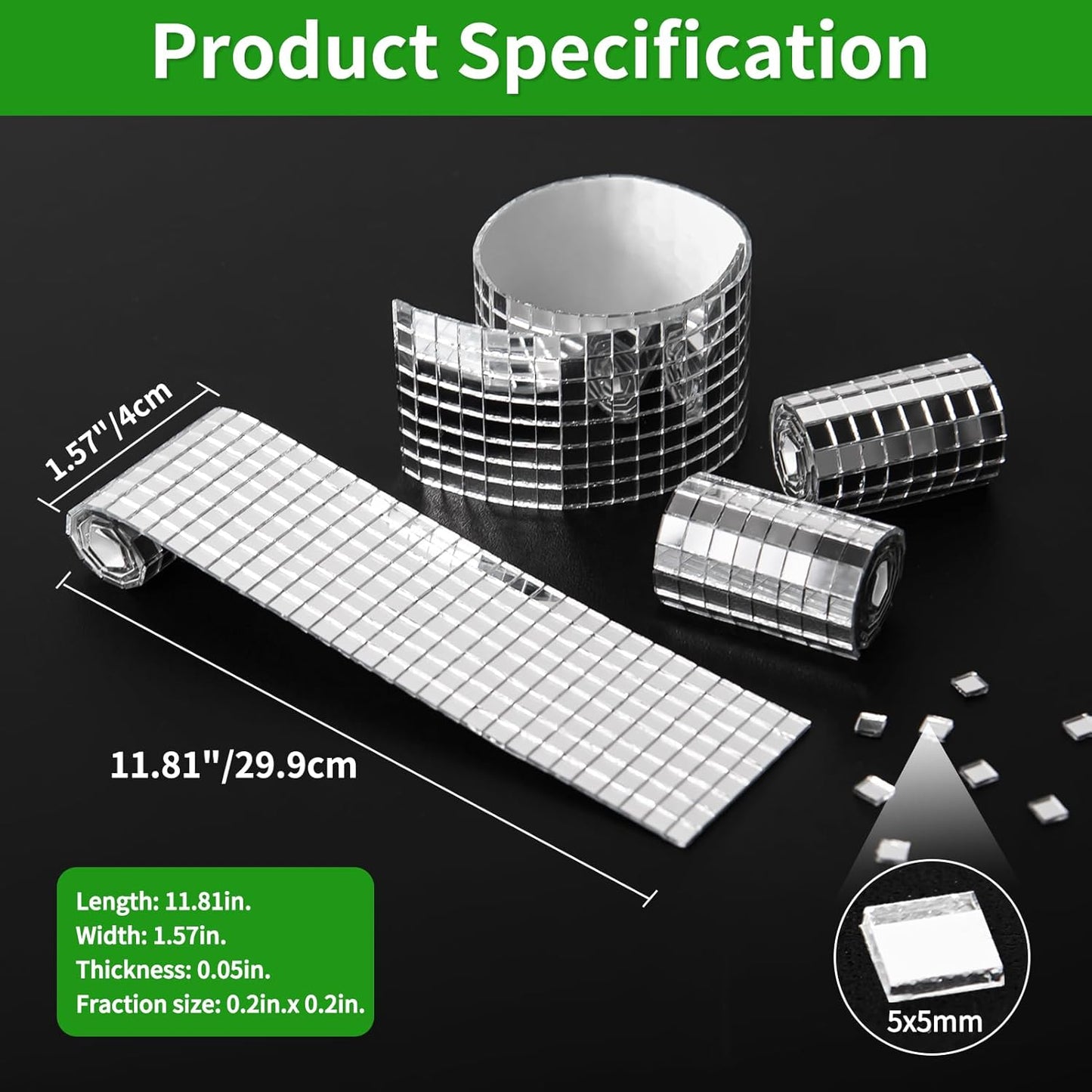 LONGKING 7092 Pieces Self-Adhesive Mirror Tiles, Square Mirror Stickers Mosaic Tiles, Glass DIY Craft Decoration, Disco Ball Tiles(Silver)